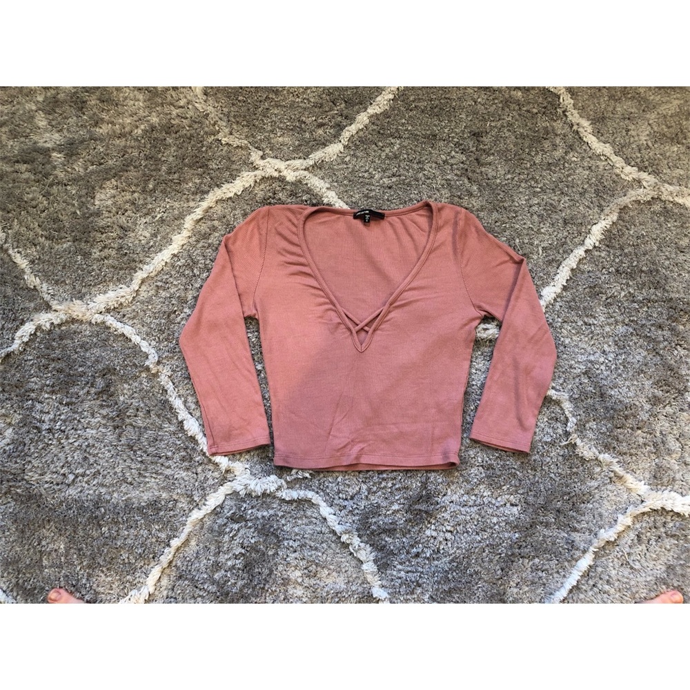 Mauve V Neck Ribbed Crop Top